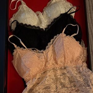 Lace Bralette Trio - Black, White, and Cream